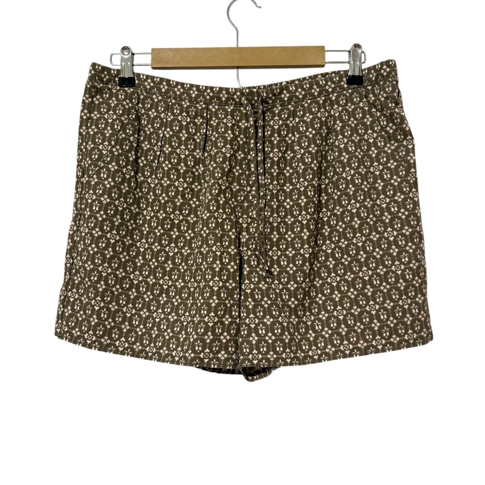 Garnet Hill Tan Boho Print Drawstring Shorts Size 10 Granola Hippie Relaxed